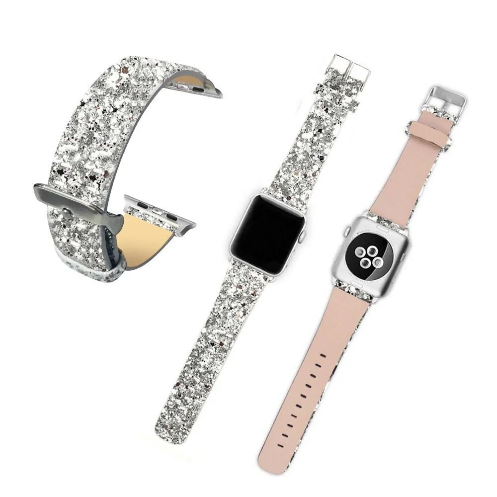 Bling-Lederarmband für Apple Watch: Serie 6, SE, 5/4/3