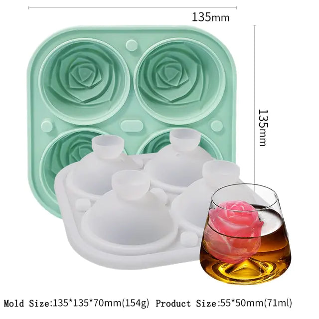 Large 3D Rose Ice Molds:Make 4 Giant Flower-Shaped Ice Cubes