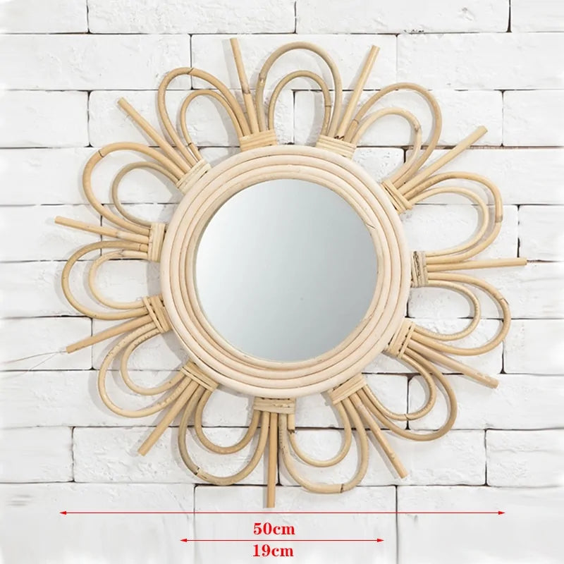 Precise Title: Rattan Round Wall Hang Makeup Mirror