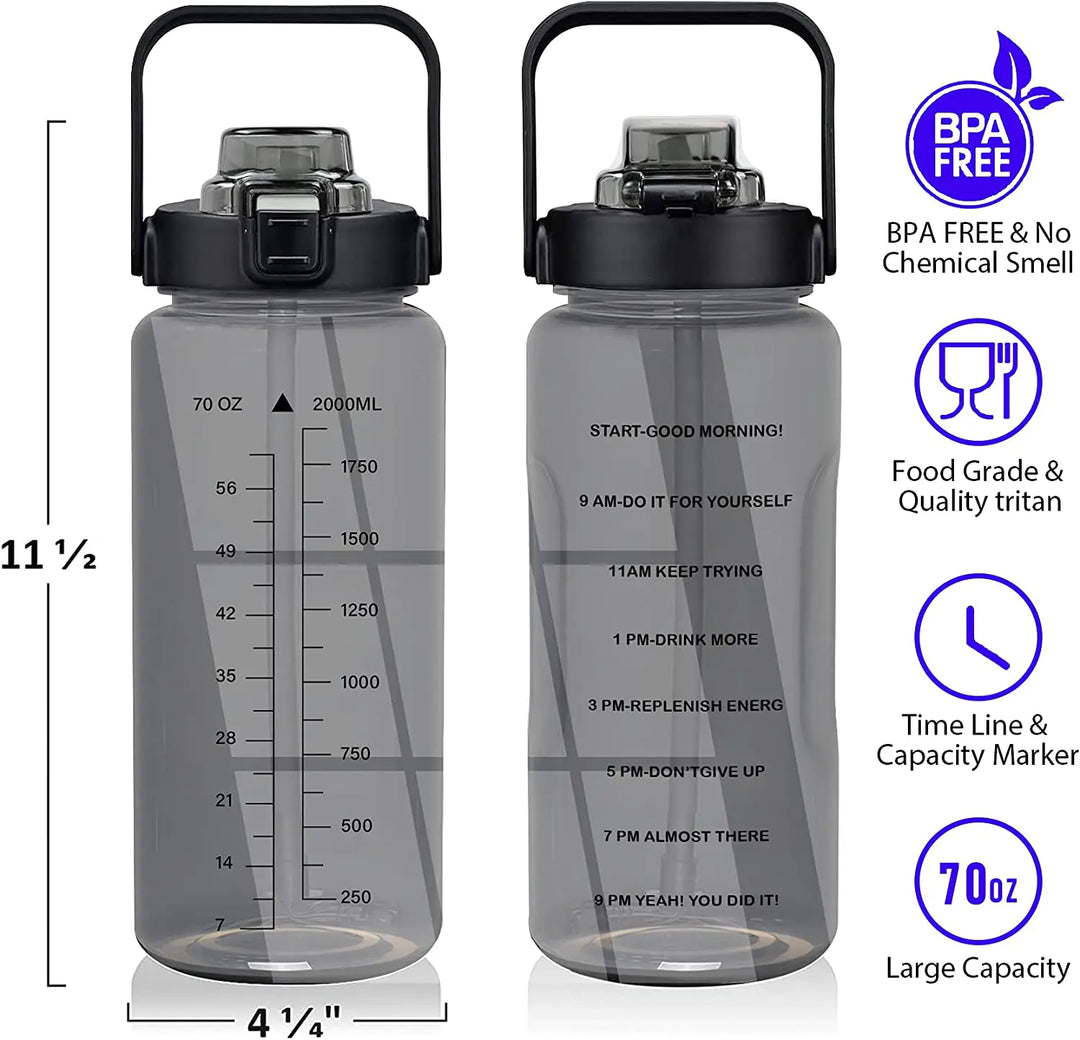 Half Gallon Water Bottle with Sleeve 64 OZ 2000ML