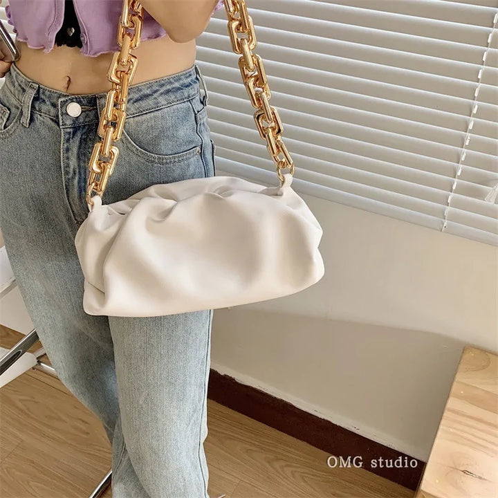 Weiche Leder-Cloud-Bag: Damen-Einzel-Schultertasche