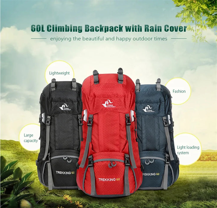 60L Outdoor Backpack Camping Bag with Rain Cover