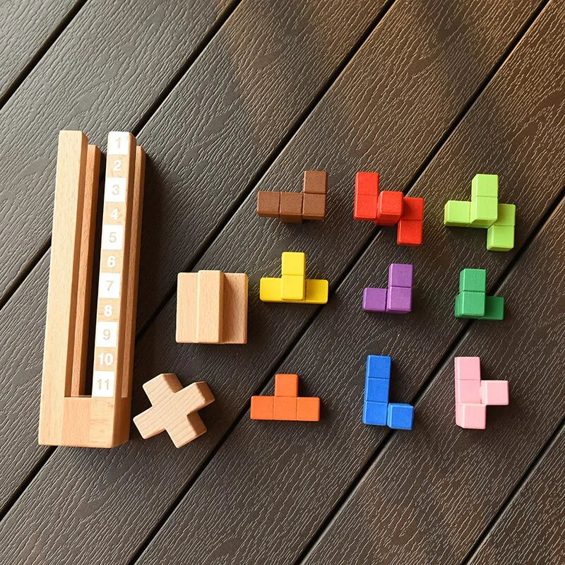 Tetris Tower Block Volumetrische Holzblöcke Kinderspiel