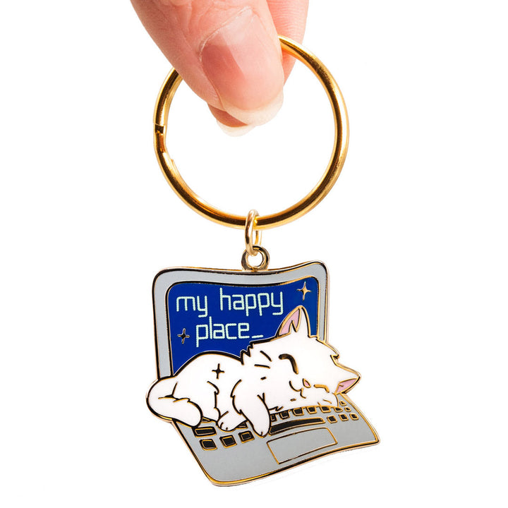 My Happy Place Laptop (Russian White Cat) Keychain-2