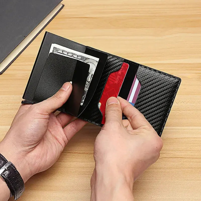 RFID Black Magic Trifold Leather Slim Mini Wallet