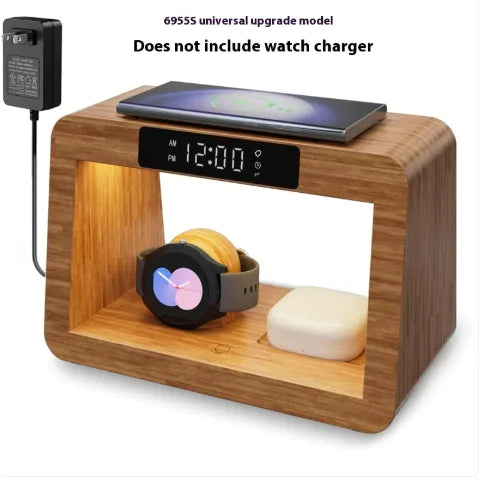 Multifunctional Bamboo Table Lamp Alarm Clock Wireless Charger