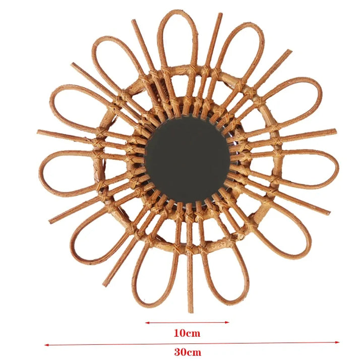 Genauer Titel: Runder Schminkspiegel aus Rattan zum Aufhängen an der Wand