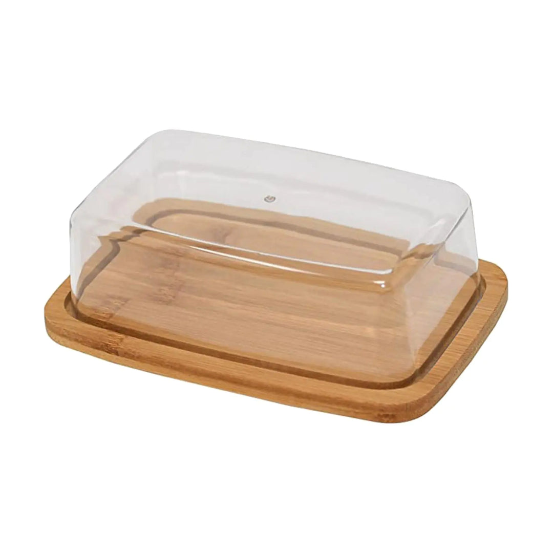 Square Bamboo Butter Dish Creative Rectangular with Glass Lid for Home