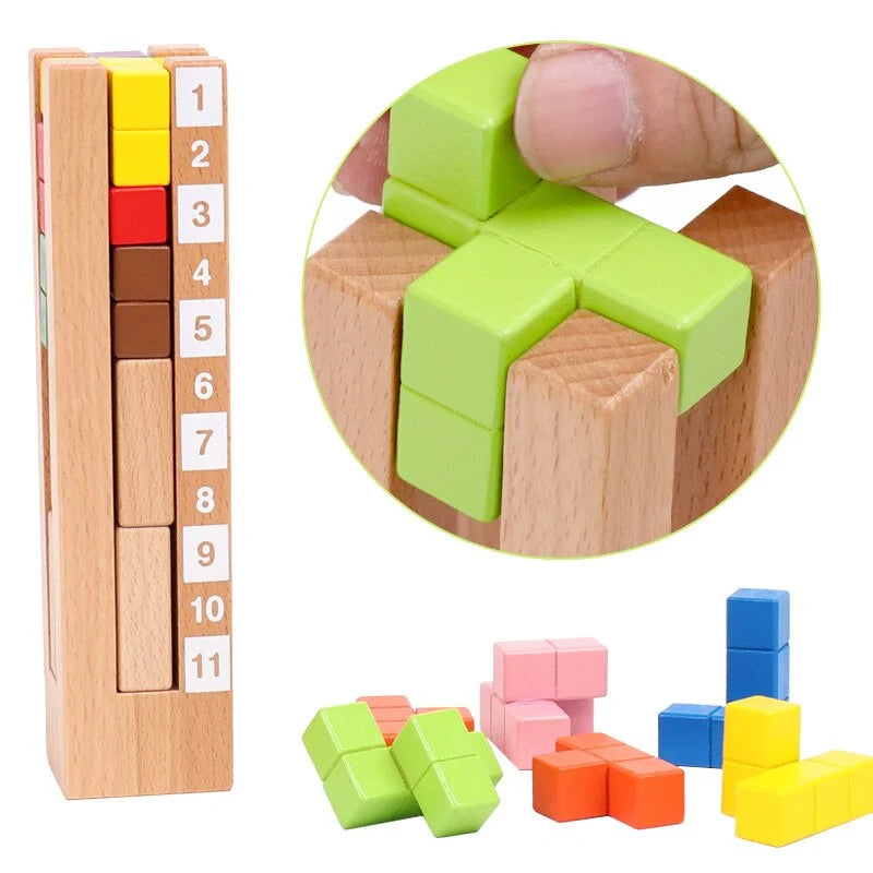 Tetris Tower Block Volumetrische Holzblöcke Kinderspiel