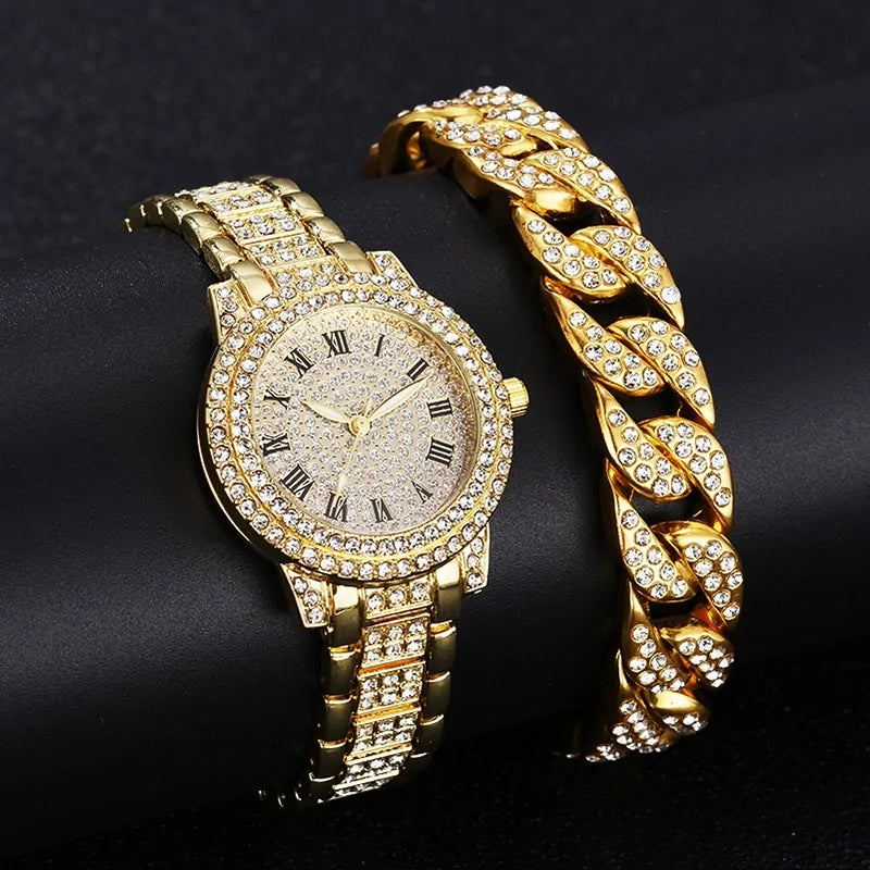 Uhr- und Armbandset mit Diamantkristallen