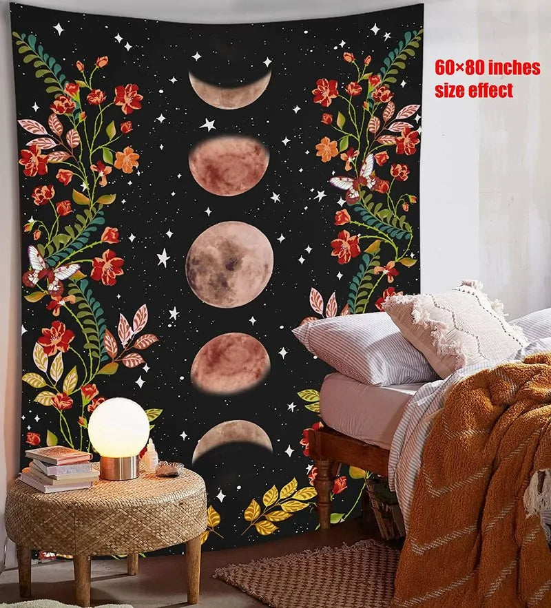 Psychedelischer Mond Sternenhimmel Wandteppich