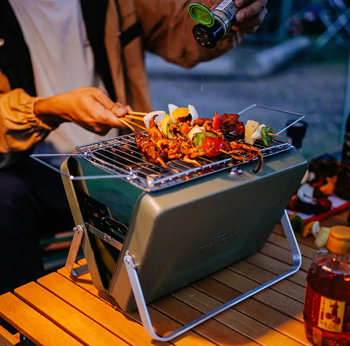 Tragbarer Camping-Grill, zusammenklappbar, Holzkohle-Kohle-Grill aus Edelstahl