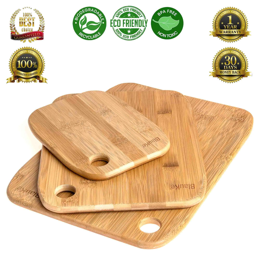 Wooden Cutting Boards for Kitchen - Bamboo Chopping Board Set of 3